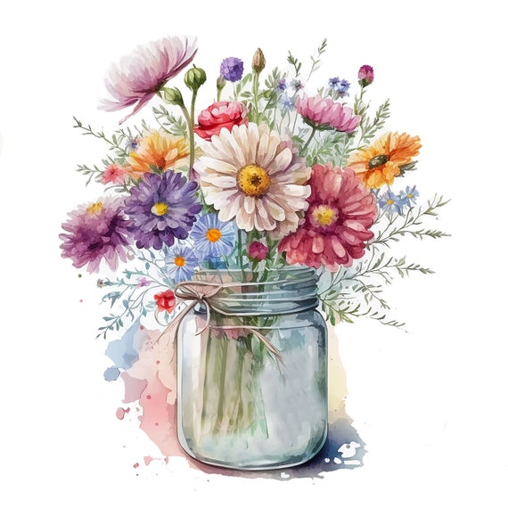 15 Vase of Flowers Clipart, High Quality JPGs, Digital Download, Card Making, Mixed Media, Digital Paper Craft