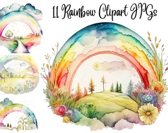 11 Watercolor Rainbow Clipart, High Quality, JPGs, Commercial USe, Digital Download, Rainbow clipart, Watercolor clipart, Rainbow clip art