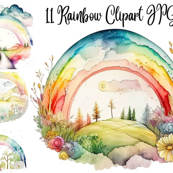 11 Watercolor Rainbow Clipart, High Quality, JPGs, Commercial USe, Digital Download, Rainbow clipart, Watercolor clipart, Rainbow clip art