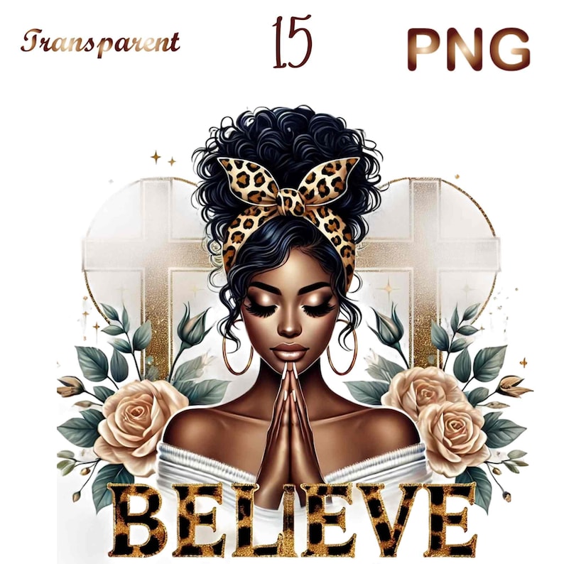 15 PNG, Black Girl Praying Clipart, Black Woman Faith Clipart, Jesus and Faith, Black girl clipart,afro girl clipart,Sublimation,dtf png,dtf image 10