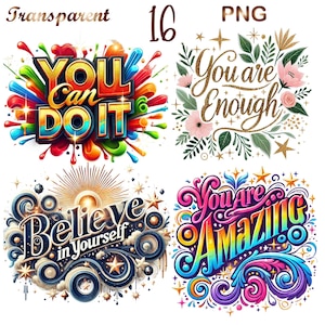 16 PNG ensemble 1 citations inspirantes Clipart, illustrations expression motivante, art positif, ensembles inspirants de Quo, source d'inspiration, fichier numérique