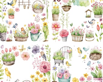 10 PNG and 10 JPG, Watercolor garden clipart, Spring garden clipart, Spring flowers clipart,   Commercial Use, Digital Download