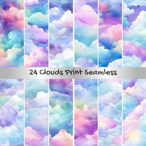 24 Clouds Print Seamless, Watercolor pattern, Seamless Pattern, Commercial Use, Digital Paper, Repeating Pattern, Clouds Seamless design