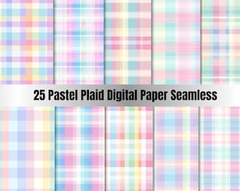 25 Seamless  Pastel Plaid Digital Paper, Pastel Plaid Background Seamles, Plaid  Backdrop,Download Junk Journal,Scrapbooking