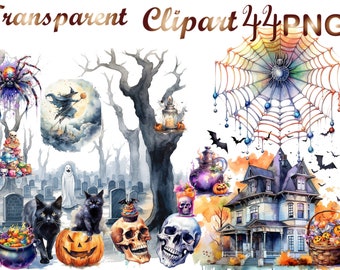 44 Halloween Clipart PNG, Spooky Clipart PNG, Spooky Halloween PNG, Commercial use,Digital Download,Card Making,Clip Art,Digital Craft
