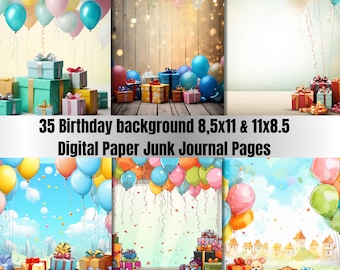 35 Printable Birthday background Digital Paper, Birthday Background, Happy Birthday  Backdrop, Birthday  Junk Journal Paper