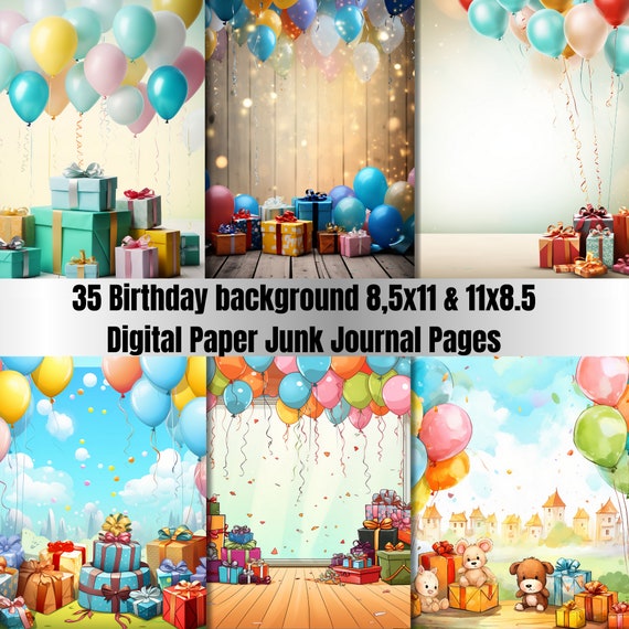 35 Printable Birthday background Digital Paper, Birthday Background, Happy Birthday  Backdrop, Birthday  Junk Journal Paper