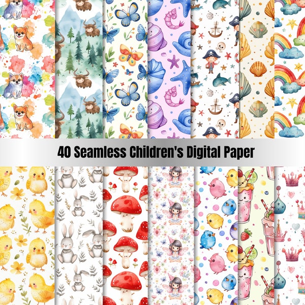 Más de 40 papeles digitales sin costuras para niños, papeles digitales para niños, papeles digitales arcoíris, papeles digitales de princesas, papeles digitales piratas