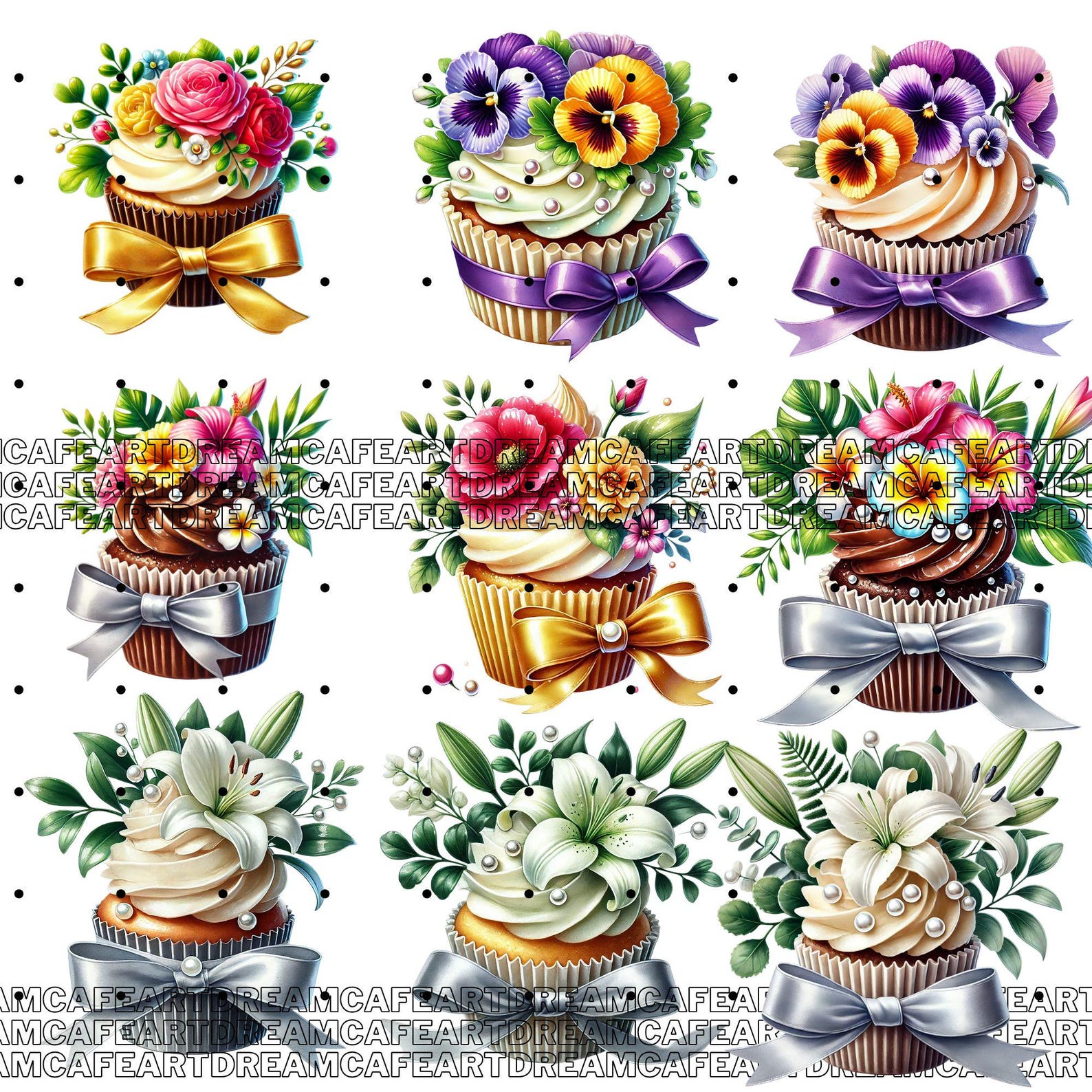 140 PNG Floral Cupcake Clipart Bundle – Watercolor Birthday Cupcakes ...