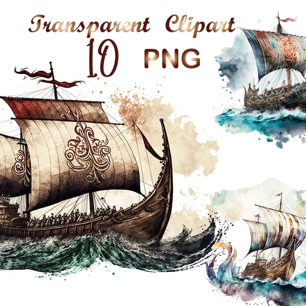 10 Viking Ship Watercolor Clipart png, Viking Ship art, Viking Ship, Viking Ship png, Viking Ship clip art, Commercial USe