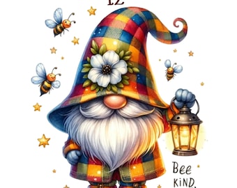 12 Bee kind gnome png, bee happy gnome png,  Bee gnome png, gnome png, cute gnome png, gnome clipart png, Digital Download,Commercial Use