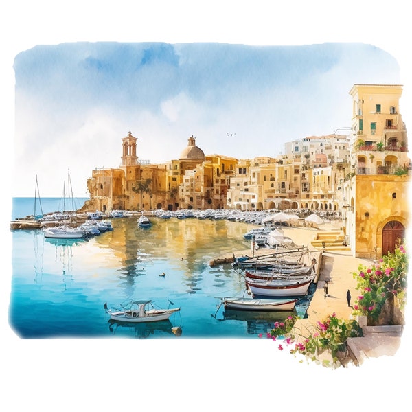 10 Sicilian Harbour, Clipart, JPGs, Digital Planner, Paper crafts, Scrapbooking, Romantic clipart,Instant download, summer clipart