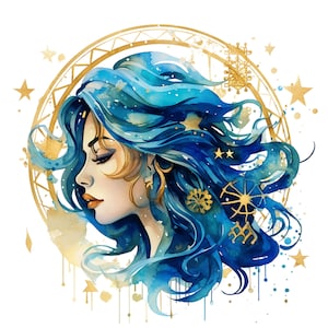 12 Celestial Goddess png, Watercolor Zodiac Goddess, Horoscope Goddess clip art, Moon Goddess, Moon Goddess sublimation,png,sublimation