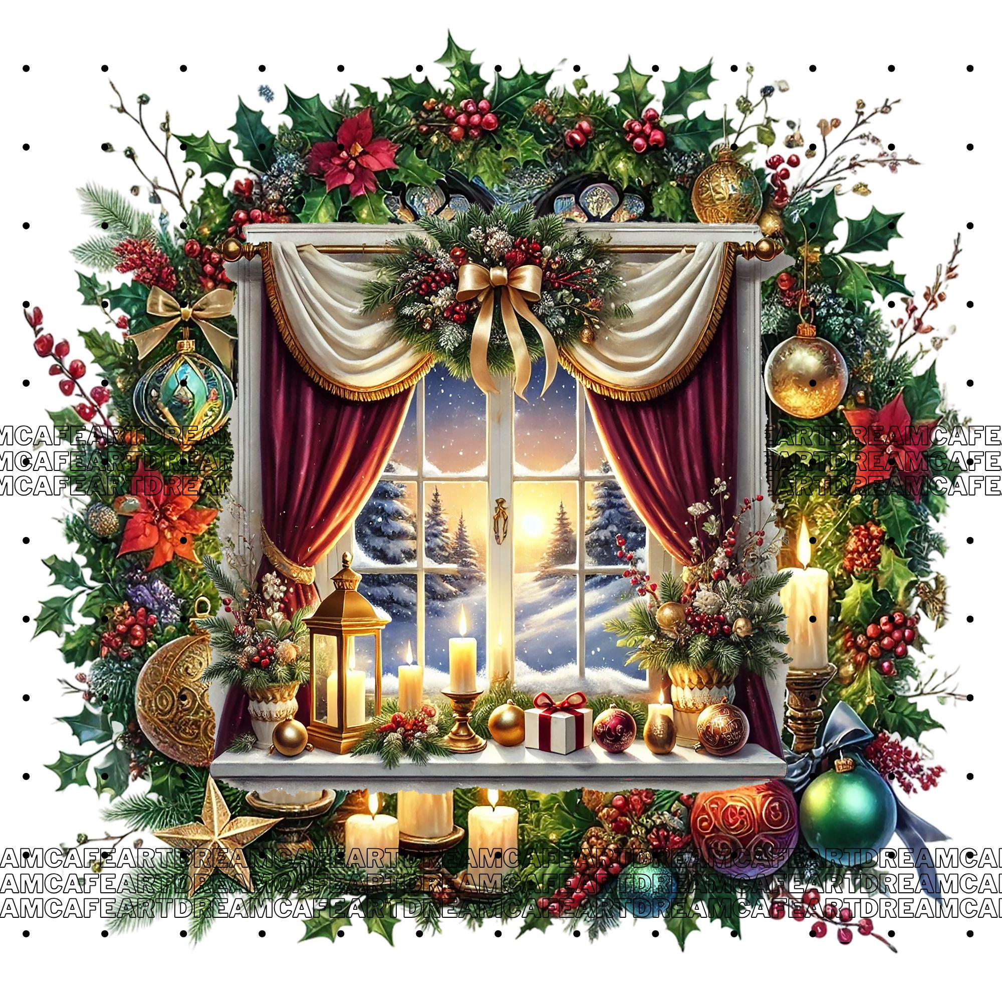 Window Christmas Vector 30 PNG Set 3 Christmas Windows Clipart Bundle, Festive Window Scene ...