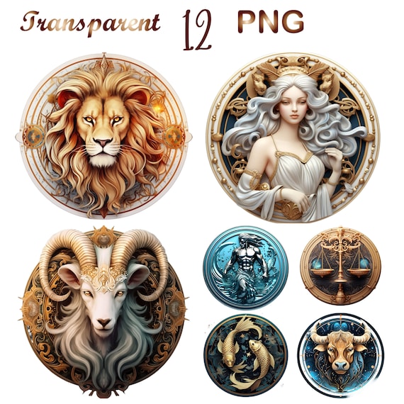 12 Zodiac Signs Clipart, Horoscope PNG, Clip Art Bundle, Astrological Elements, PNG for Magic & Astrology, Zodiac png, digital download