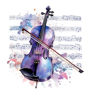 10 Watercolor violin Clipart,PNG, violin Clipart, violin Sublimation,Watercolor violin clipart, clipart pack, nursery art