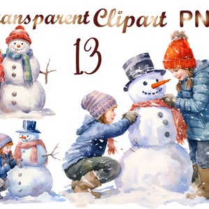 13 PNG Snowman and children clipart, Snowman clipart, Christmas clipart, cute snowman png,Winter clipart, Digital Download, Commercial USe