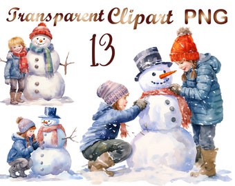 13 PNG Snowman and children clipart, Snowman clipart, Christmas clipart, cute snowman png,Winter clipart, Digital Download, Commercial USe