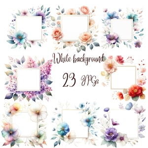 23 JPG, Flower frame clipart bundle, Floral frames clipart, flower border, wildflowers clipart,wildflower frame,sublimation,png,sublimation