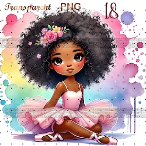 18 PNG かわいいバレリーナの女の子のクリップアート、水彩画の黒いバレリーナの女の子 PNG、黒いメラニ、ファンタジーバレリーナ PNG、かわいい赤ちゃんバレリーナ4