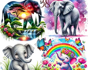 38 PNG Elephants clipart bundle, Elephant boho clipart,Cute Elephant Graphics Designs,Elephant Flower clipart,Digital Prints,Commercial Use,
