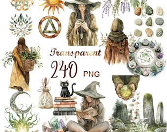 240 PNG Witch Witchcraft Clipart Bundle,Old World Apothecary ,Herbal Witch Witchcraft Illustration, Digital Download, Commercial Use