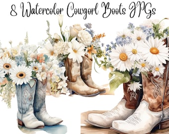 8 Cowgirl Boots Clipart, Watercolor Cowboy Boots Clipart, JPGs, Digital crafting, Paper crafts, Cute clipart,Instant download,commercial USe
