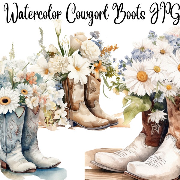 8 Cowgirl Boots Clipart, Watercolor Cowboy Boots Clipart, JPGs, Digital crafting, Paper crafts, Cute clipart,Instant download,commercial USe