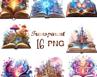16 Fantasy Books Watercolor Clipart PNG,Mystical book png,Open Book Clip Art,Book Bundle PNG,Vintage books stacklibrary clip art,Magic Books