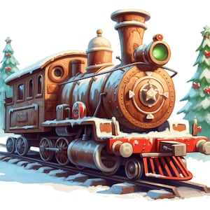 13  JPGs, Christmas Train Clipart, High Quality, Digital Download - Card Making, Mixed Media, Digital Paper Craft, Christmas clipart