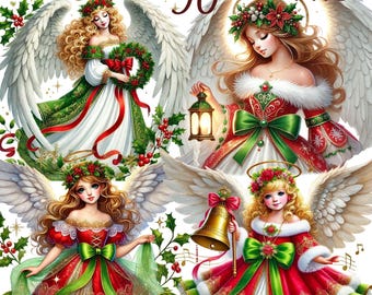 50 PNG, Christmas Angels Clipart bundle, Winter Illustrations designs, Holiday Art, Instant Digital Download,Unlimited Commercial Use Crafts