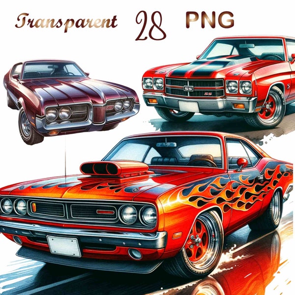 28 Automotive clipart bundle, Classic Muscle American Car PNG Clipart,Retro Car Lover Images, Vintage 70's 80's Car Collection,Legendary Car