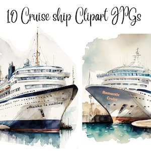 10 Cruise ship Clipart, Watercolor Clipart, JPGs, Commercial use, Digital Download,Printable art,Clip Art,Digital Craft, Wall art