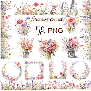 58 Pastel Watercolor Wildflowers Clipart PNG, Wildflowers  bouquet, Wildflowers Border clipart, Frame art, Digital Download,Commercial Use