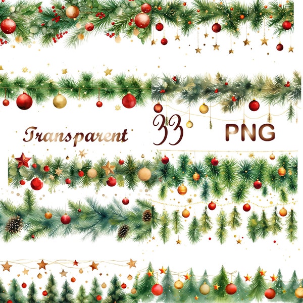 33 Christmas garland png, Christmas Border png, merry christmas png,sublimation design,christmas clipart,Digital Download,Commercial use