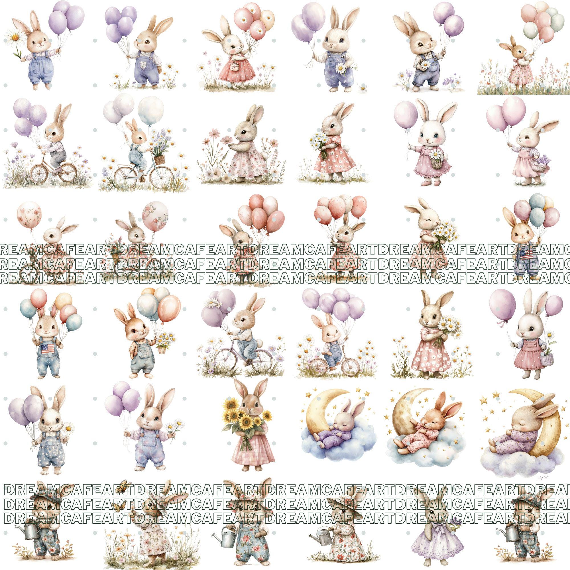 140 PNG Cute Bunnies Clipart Bundle, Bunnies PNG, Floral Bunny Clipart ...