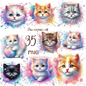 35 PNG Cute Kitten Clipart bundle, Memory Books,Junk Journals, Scrapbooks,Digital Planners,Free Commercial Use, Digital Download