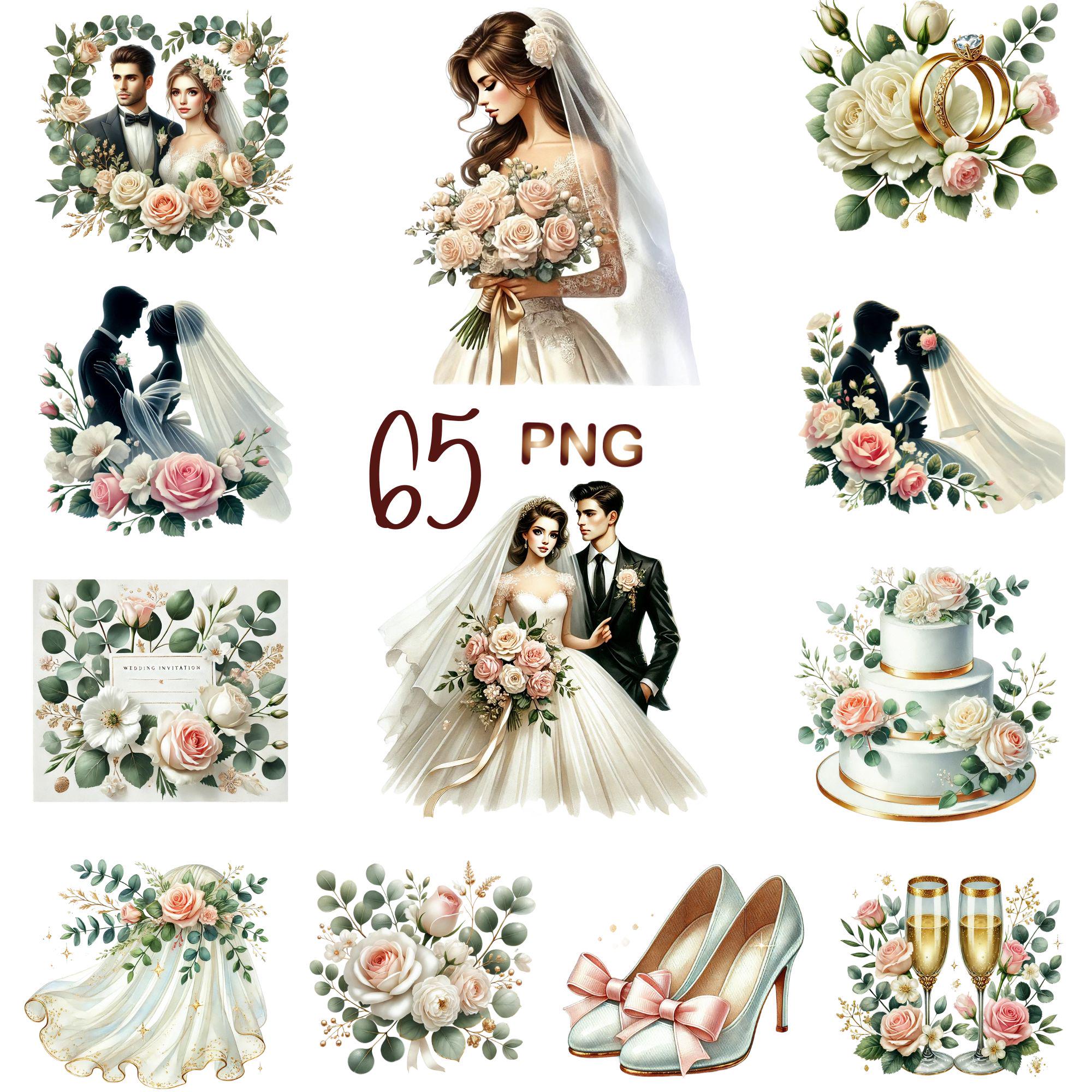 Watercolor Wedding Day Clipart | 65 PNG Just Married Illustrations ...