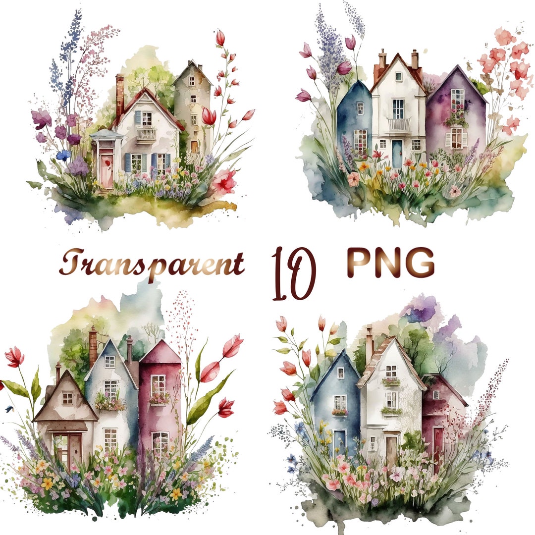 10 Watercolor Colorful Houses Clipart PNG, Colorful Houses Clipart PNG ...