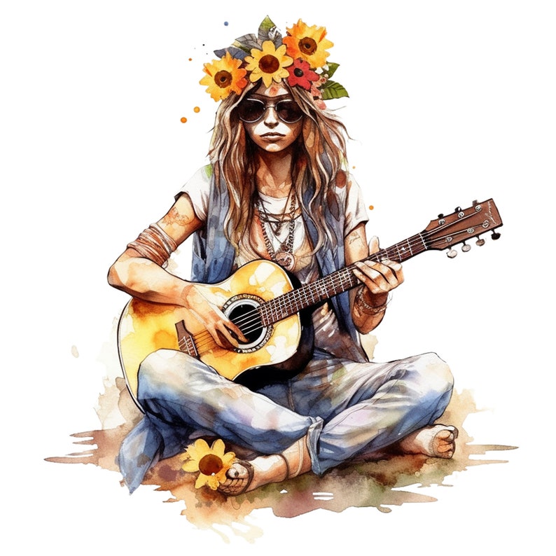 10 Watercolor Hippie Girl clipart, JPGs, Commercial use, Digital Download, Paper crafts,Junk Journals,Watercolor clipart image 3