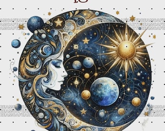 18 Mystical Moon Clipart,Fantasy style,Magical clipart, Clipart Bundle PNG, Wiccan, Mystical clipart, Pagan clipart, Commercial use