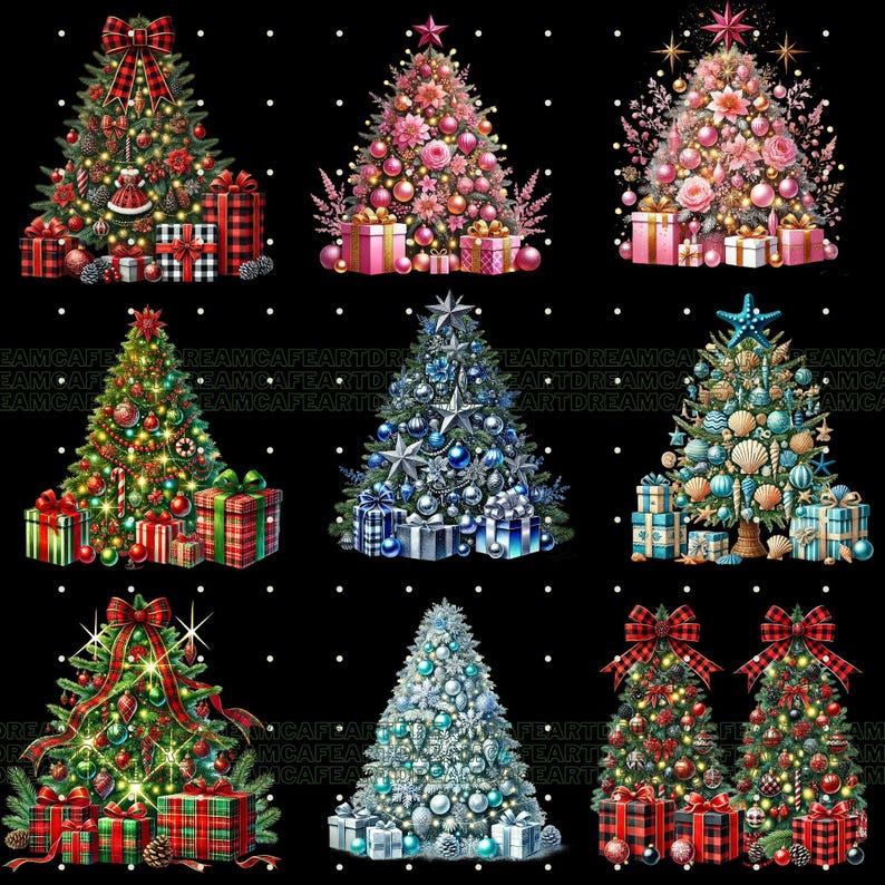 27 PNG Christmas Trees Clipart bundle, set 2,Festive Tree Illustrations designs,Instant Digital Download,Unlimited Commercial Use for Crafts image 15