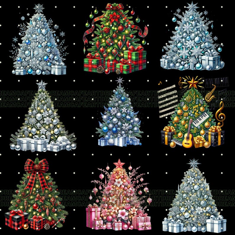 27 PNG Christmas Trees Clipart bundle, set 2,Festive Tree Illustrations designs,Instant Digital Download,Unlimited Commercial Use for Crafts image 16