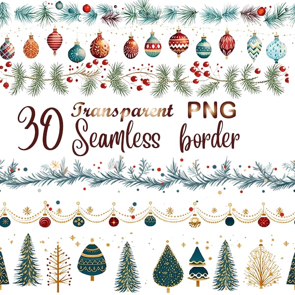 30 Seamless Christmas garland png,Christmas Border,merry christmas png,sublimation design,christmas clipart,Digital Download,Commercial use