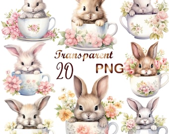 20 Bunny in a Cup Clipart, png, Bunny clipart, Rabbit in a cup clipart, Bunny sublimation,commercial use,digital download,sublimation design