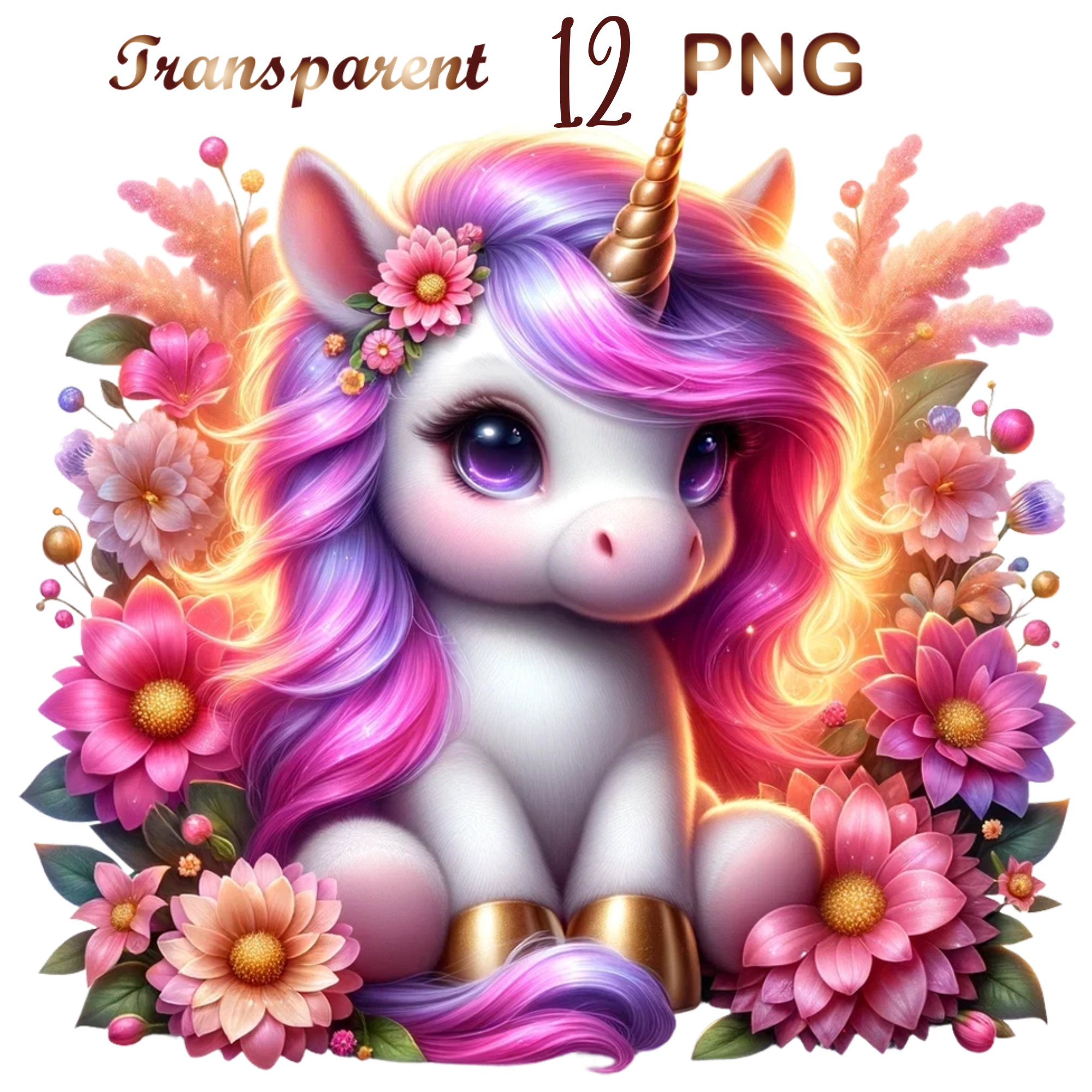 12 PNG Baby Unicorn Watercolor Clipart, Unicorn Сlip Art,cute Unicorn ...