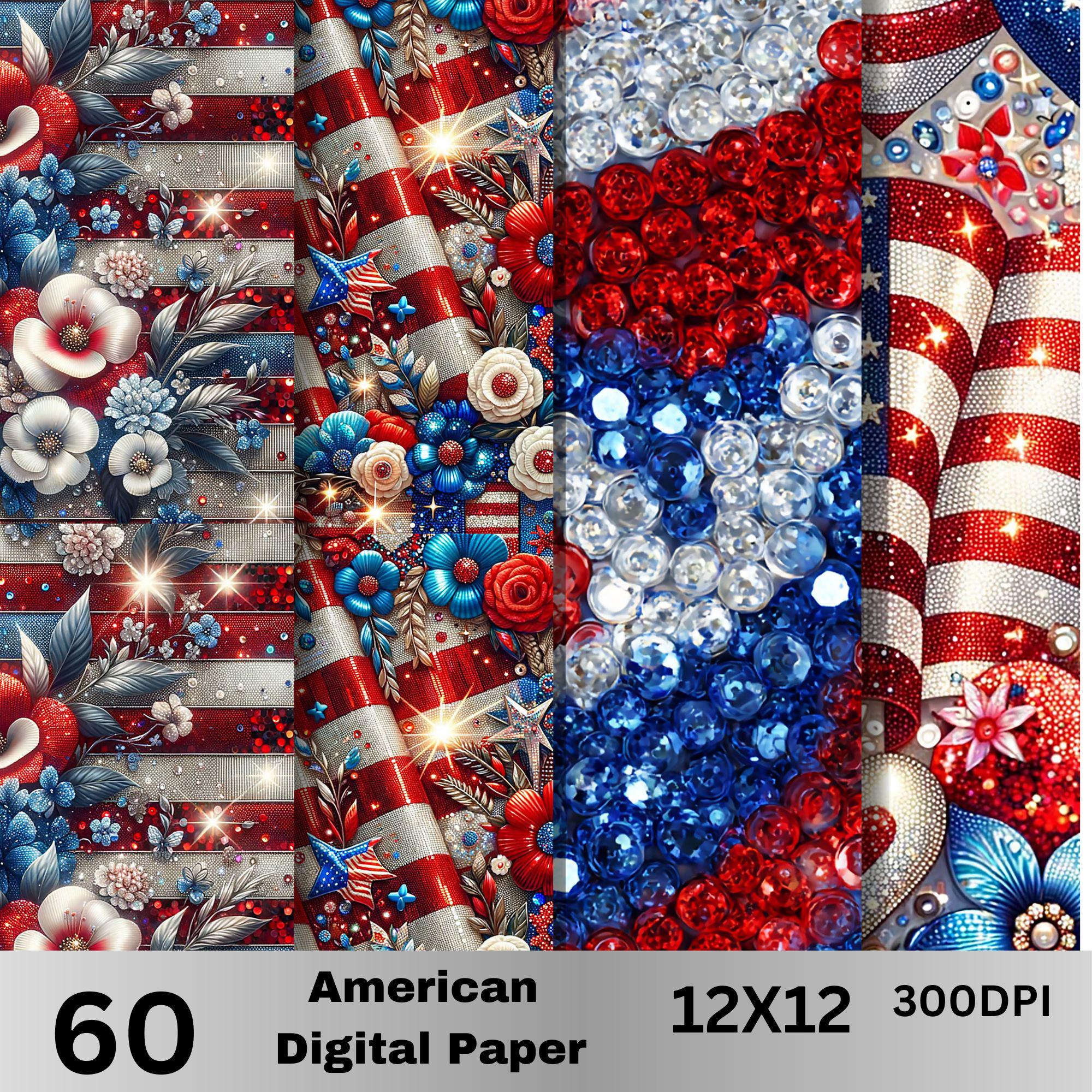 60 Backing Paper 60 Old Patriotic USA Background Papers – Digital 12x12