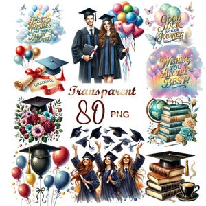 80 PNG Graduation clipart bundle, diploma clipart, graduation hat ,graduation cap, college clipart, Commercial Use, Digital Download