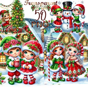 50 PNG, Christmas Elves Clipart bundle, Cute Christmas Elves, Festive Elf Graphics, Holiday Printables, Digital Download, Commercial Use