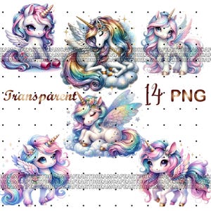 14 PNG, Baby Unicorn Clipart, Enchanting Unicorn Graphics, Horses Printables,Unicorn clip art, Digital Download, Commercial use